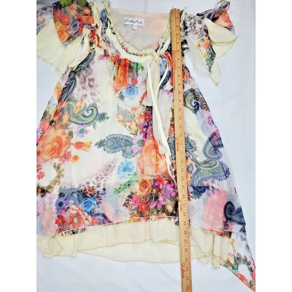 Pretty Angel Gypsy Size S Small Top Floral Lace Fringe Silk Boho Womens Shirt - Picture 4 of 8